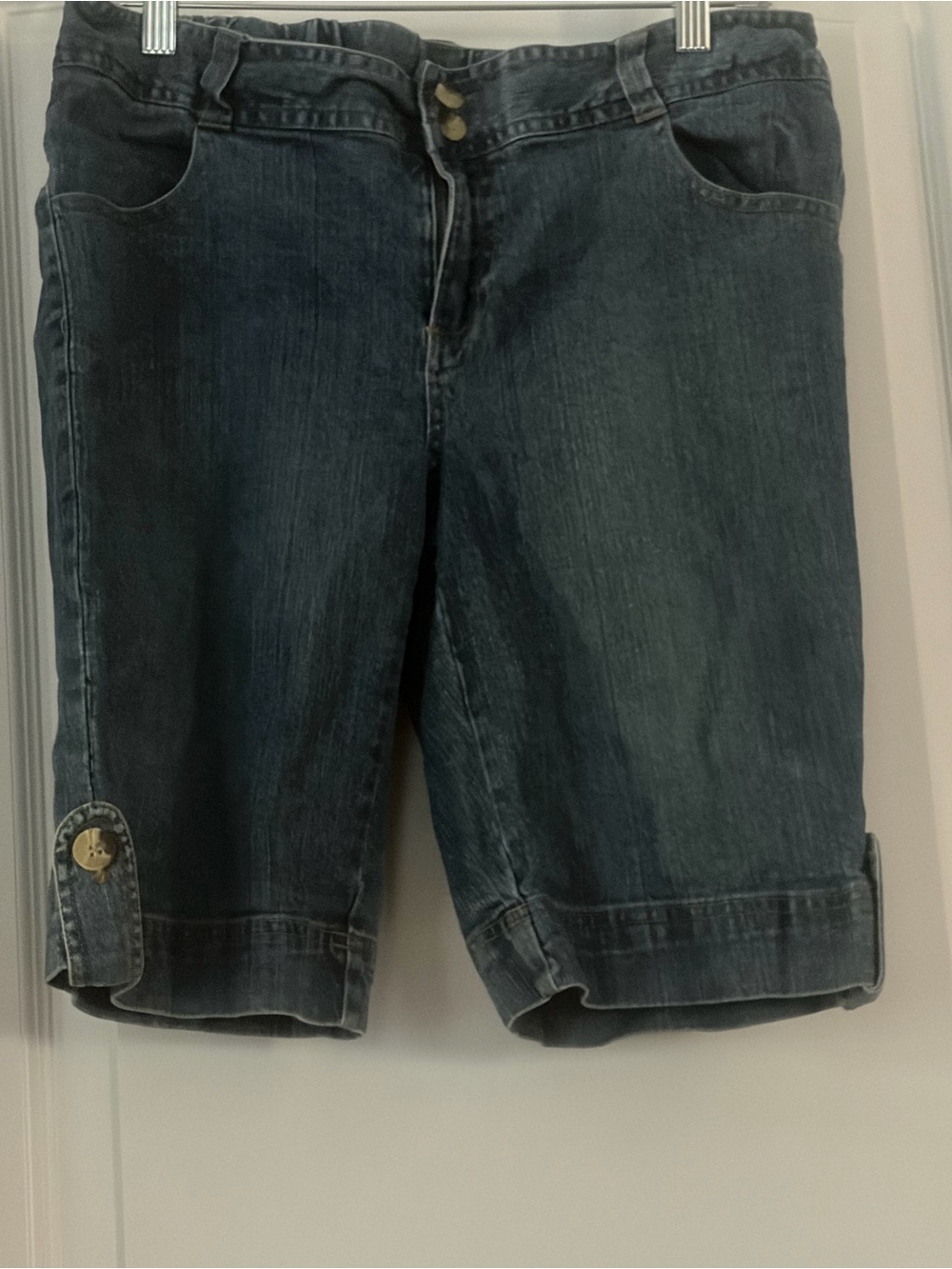 Women's Maternity Dark Blue Denim Knee-Length Jeans Shorts